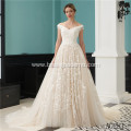 Backless V-neck Natural Appliques Sweep Sleeveless beaded lace pleated size oem wedding dress Plus Size